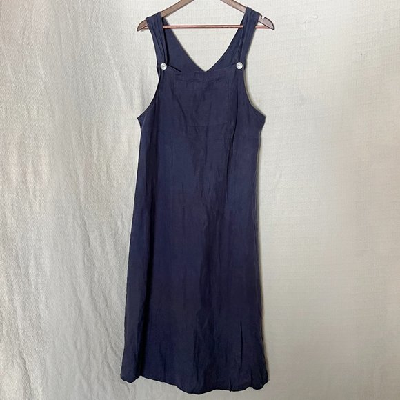 Vintage Match 100% Linen Navy Overall Dress Size M | Made in the USA - Picture 1 of 6